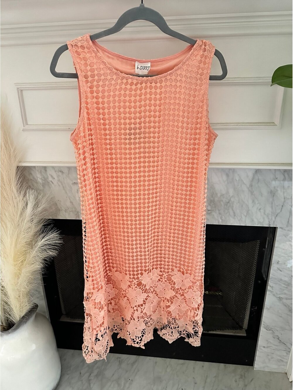 Boutique Peach Lace Dress Sz L NWT